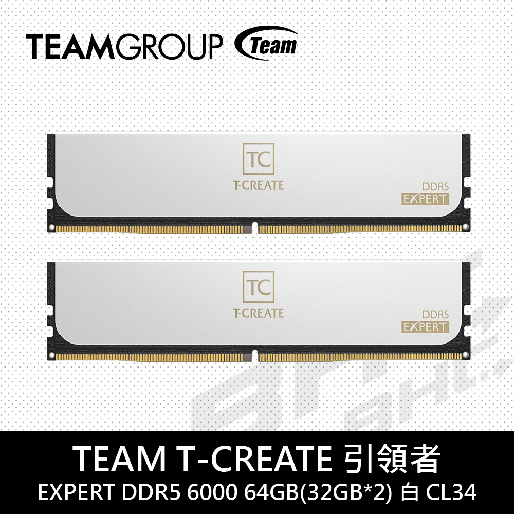 [客訂]TEAM 十銓 T-CREATE 引領者 EXPERT DDR5 6000 64GB(32GB*2) PC 白CL34