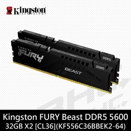 金士頓 64GB(32Gx2) DDR5 5600 FURY BEAST [CL36](KF556C36BBE2K2-64)