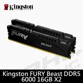 金士頓 32GB(16Gx2) DDR5-6000 FURY Beast[CL30](KF560C30BBEK2/32)