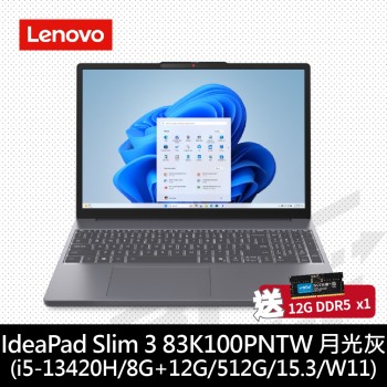 【送12GB】Lenovo IdeaPad Slim 3 83K100PNTW 灰