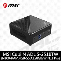 微星msi Cubi N ADL S-251TW-BN1004GS12X11PBF(內建N100/RAM:4GB/SSD:128GB/WIN11 Pro)