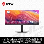 MSI 微星 Modern MD342CQP(HDMI*2、DP*1、TYPE-C*1/1ms/VA曲面/1500R/120Hz/含喇叭)