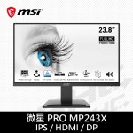 MSI 微星 PRO MP243X (DP/HDMI/5ms/100Hz/內建SP)24吋IPS低藍光液晶螢幕