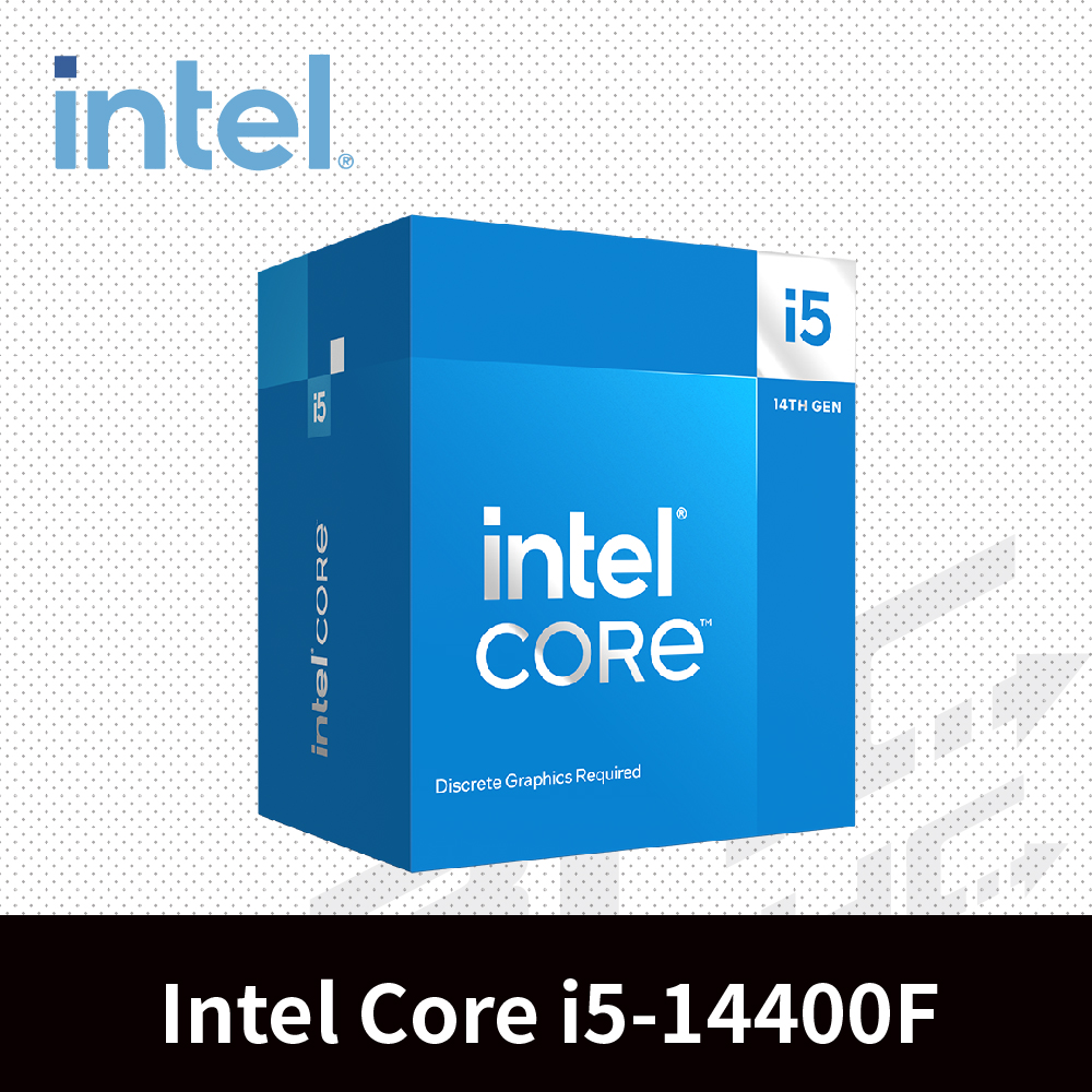 Intel® i5-14400F 6+4核心處理器 2.5GHz(Turbo 4.7GHz) / 快取 20MB /65W[無內顯]
